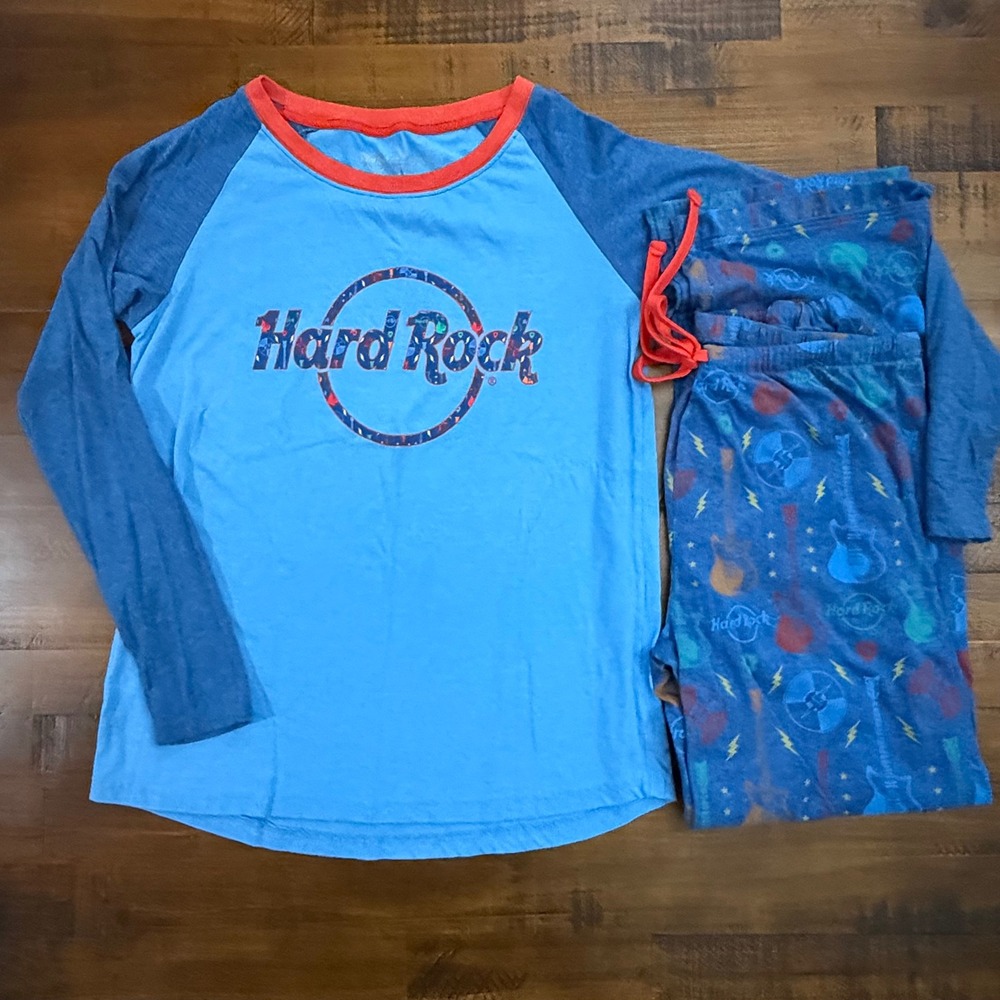 Hard Rock Pajama Set Loungewear Sleepwear Guitar Print Blue Red Mens Medium‎